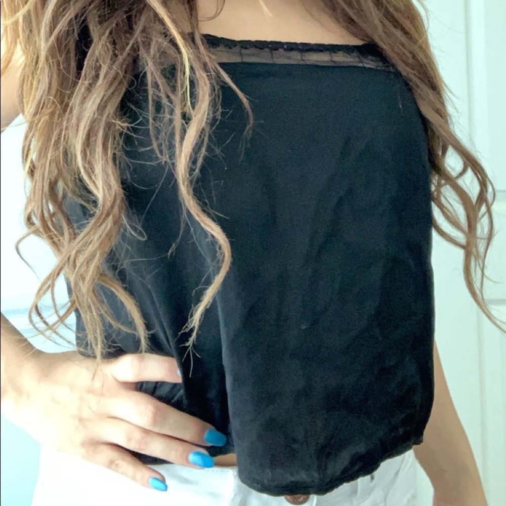 Black American Eagle Cropped Satin Tank Top